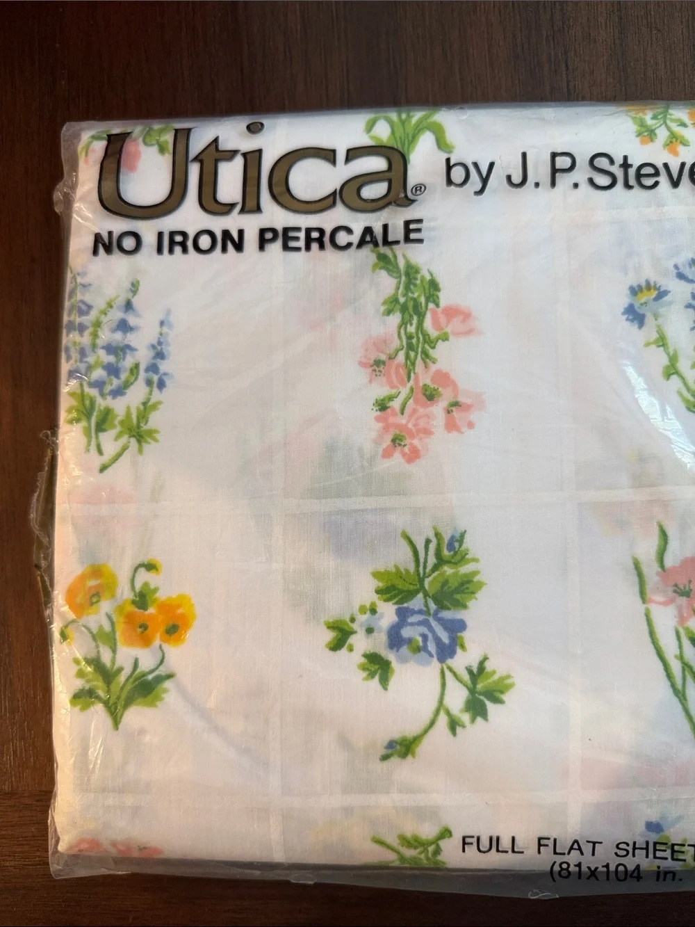 Utica No Iron Percale Floral Full Flat Sheet - White with Multi-Color Flowers